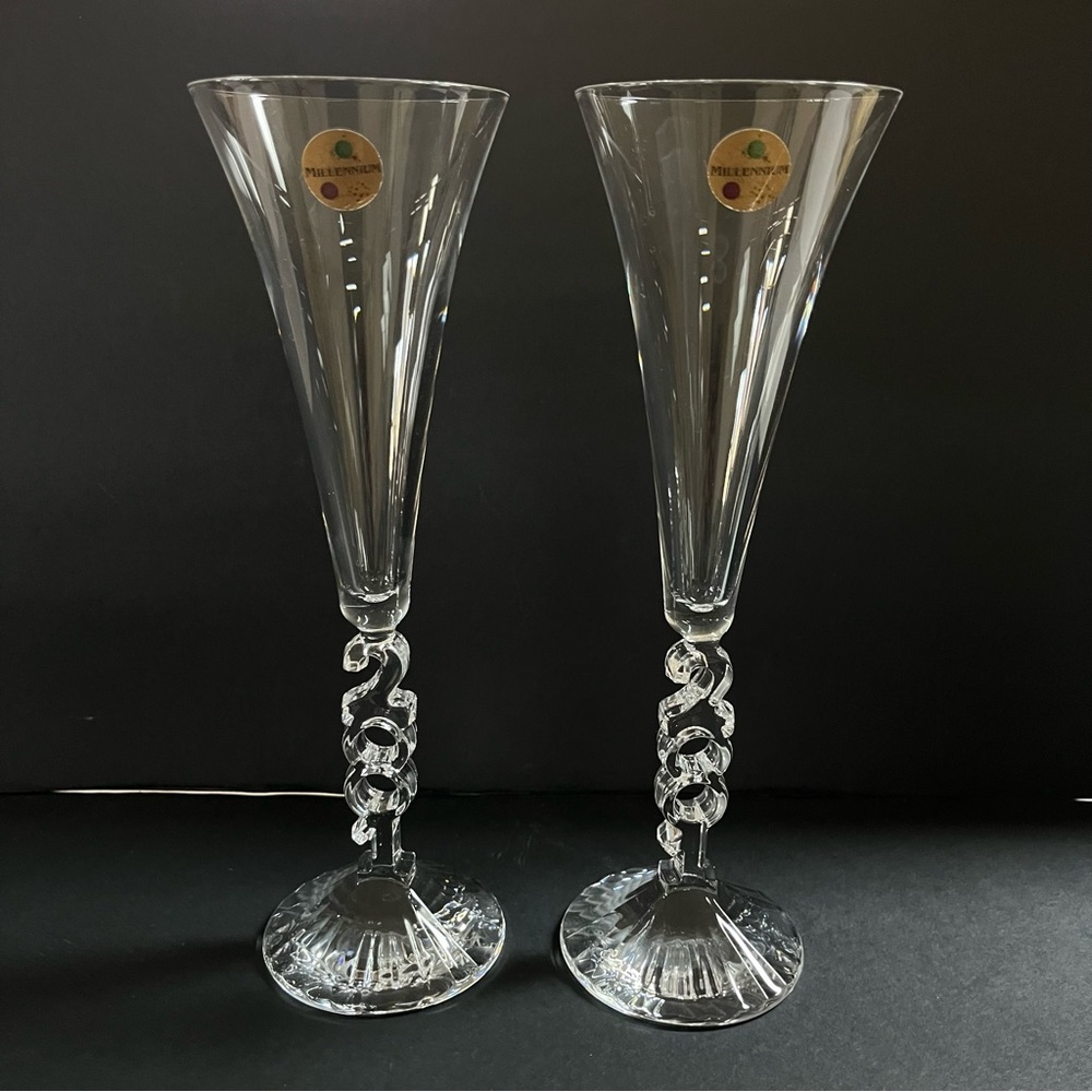 Vintage Set of 2 Millenium‎ 2001 Cristal d’Arques Champagne Flutes